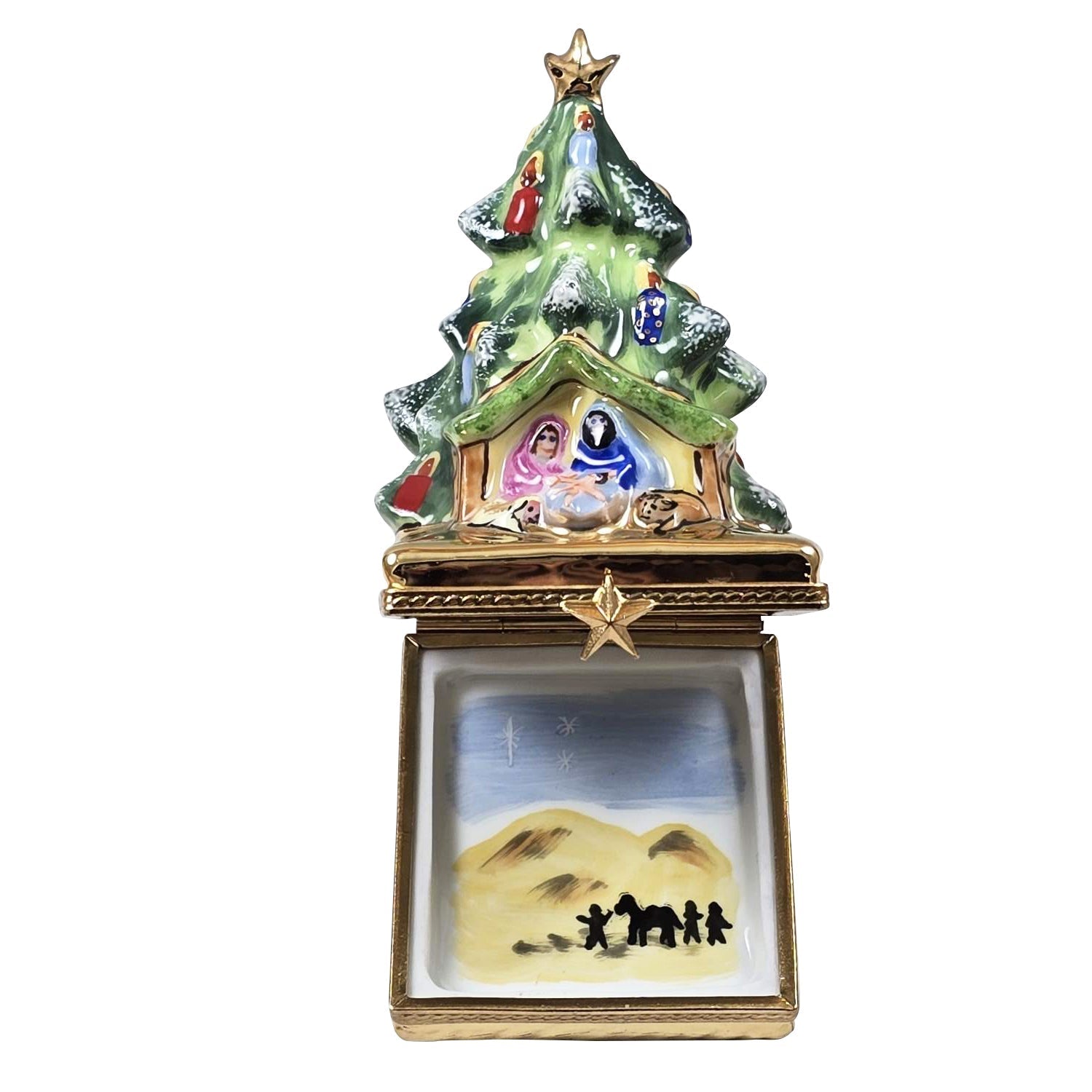 Christmas Tree w Manger Porcelain Limoges xmas theme christmas tree French Trinket Box