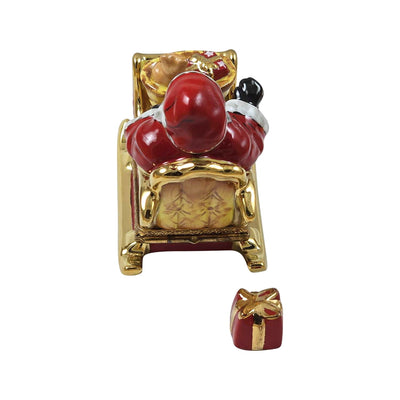 Santa in Red Sleigh with Removable Present Limoges Box