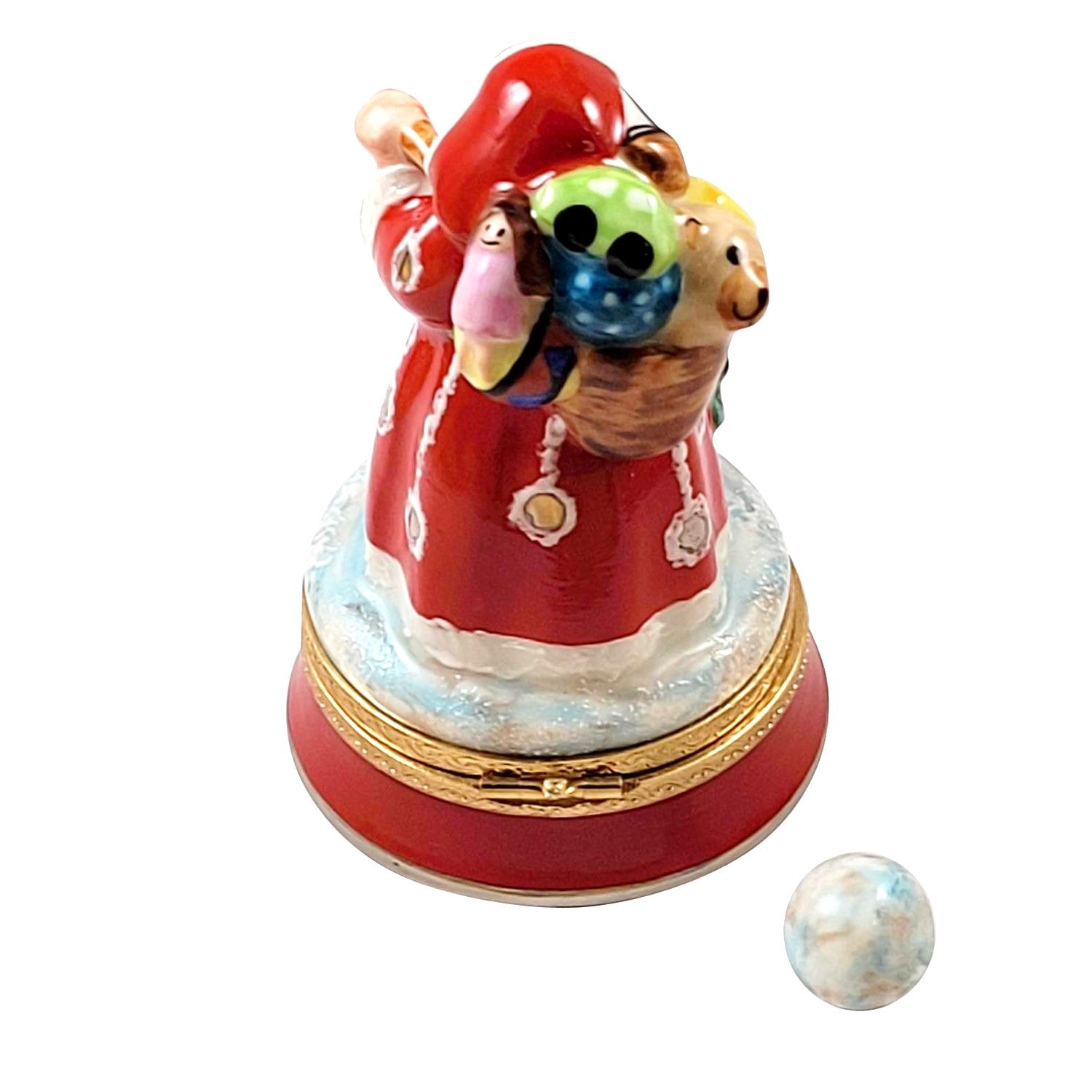 Santa on Base w Ball Porcelain Limoges Santa French Trinket Box