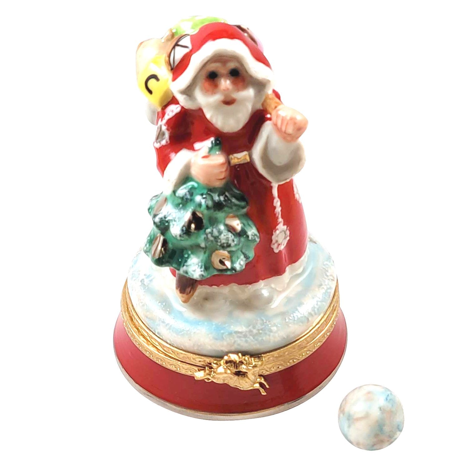 Santa on Base w Ball Porcelain Limoges Santa French Trinket Box
