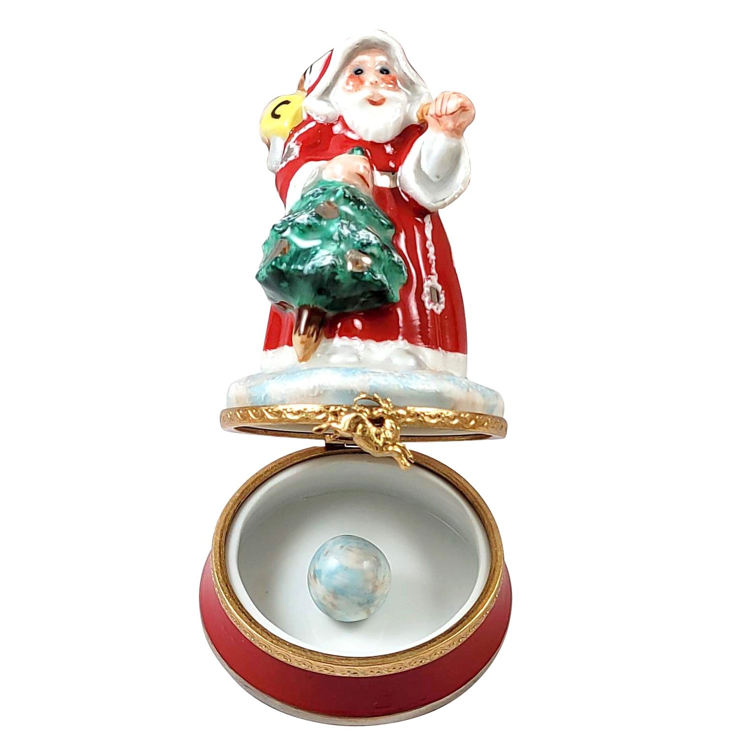 Santa on Base w Ball Porcelain Limoges Santa French Trinket Box