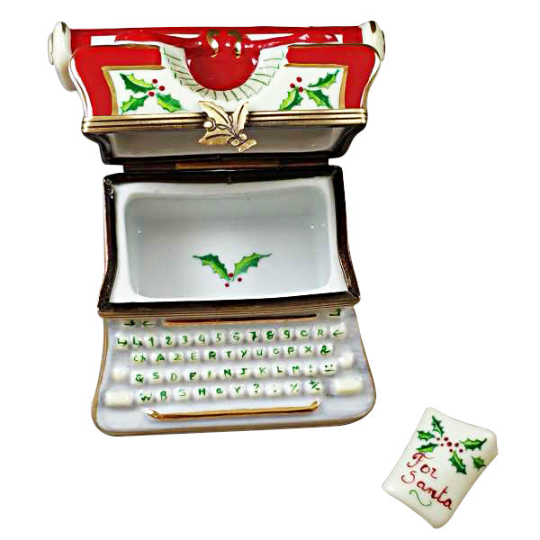 CHRISTMAS TYPEWRITER WITH LETTER Porcelain Limoges xmas theme French Trinket Box