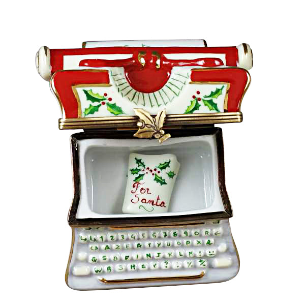 CHRISTMAS TYPEWRITER WITH LETTER Porcelain Limoges xmas theme French Trinket Box