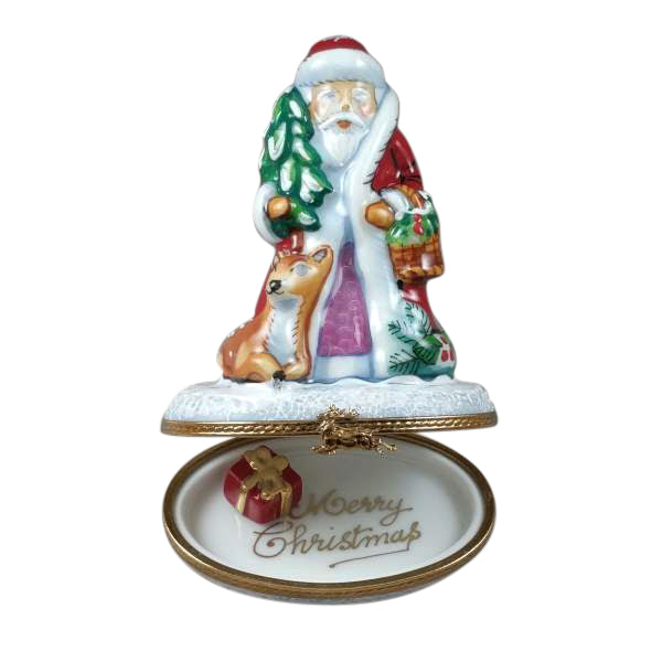 Santa and Reindeer with Tiny Limoges box, hand-painted porcelain made in France