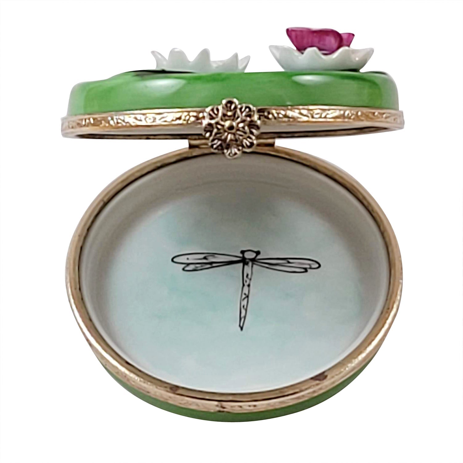 White Water Lillies Porcelain Limoges flowers garden frogs French Trinket Box