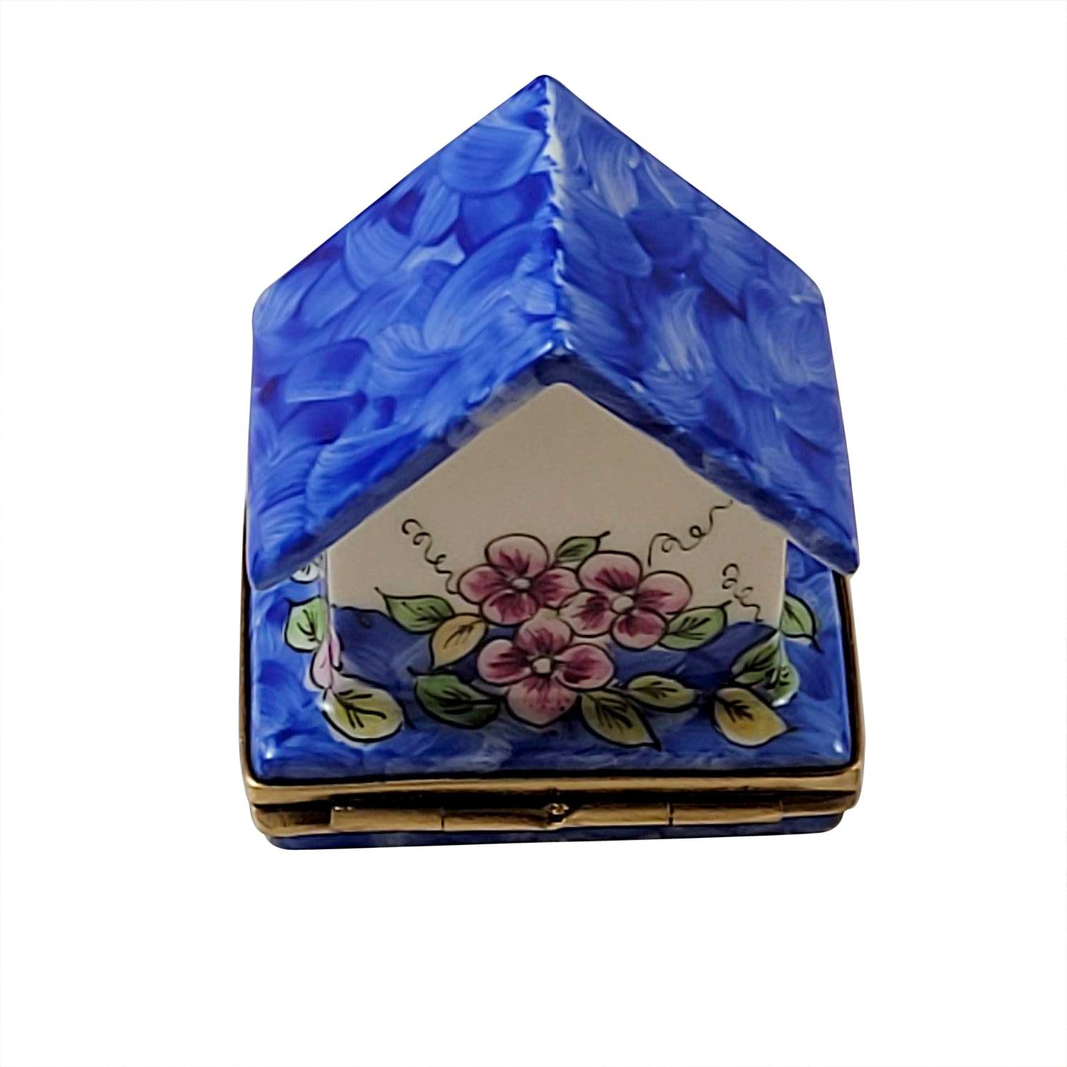 Blue Bird in Birdhouse Porcelain Limoges bird French Trinket Box