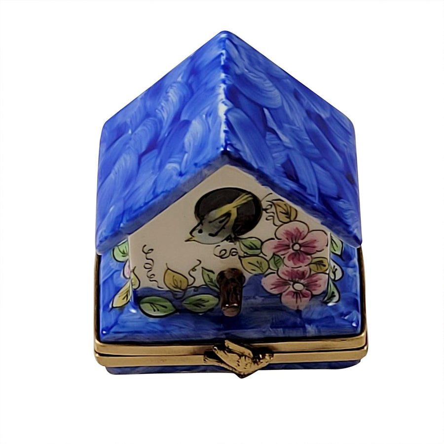 Blue Bird in Birdhouse Porcelain Limoges bird French Trinket Box