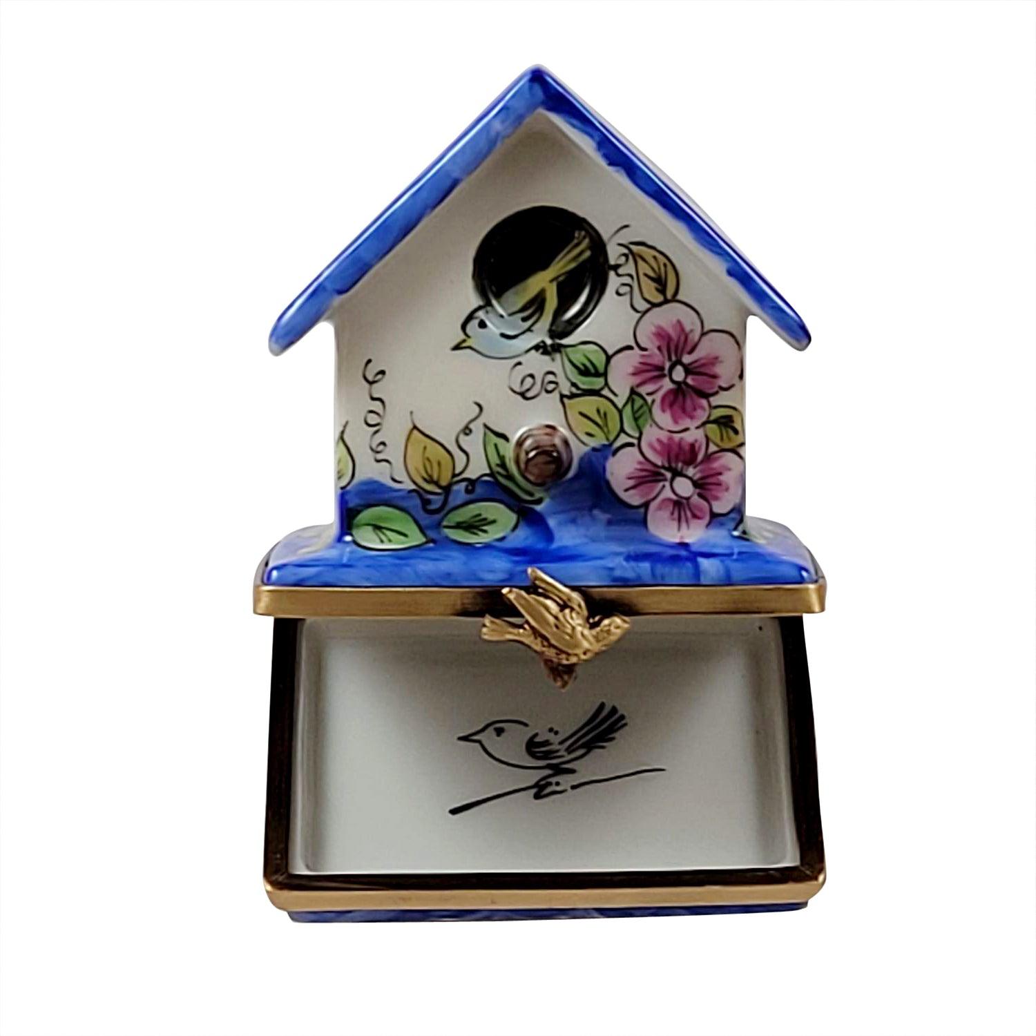 Blue Bird in Birdhouse Porcelain Limoges bird French Trinket Box