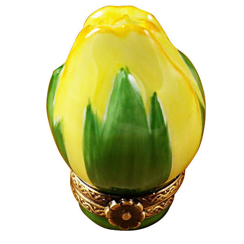 MINI YELLOW ROSE BUD Porcelain Limoges flowers garden love valentine French Trinket Box
