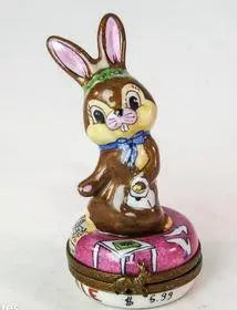 Rabbit Shopping Porcelain Limoges mice rabbit easter limoges boxes French Trinket Box