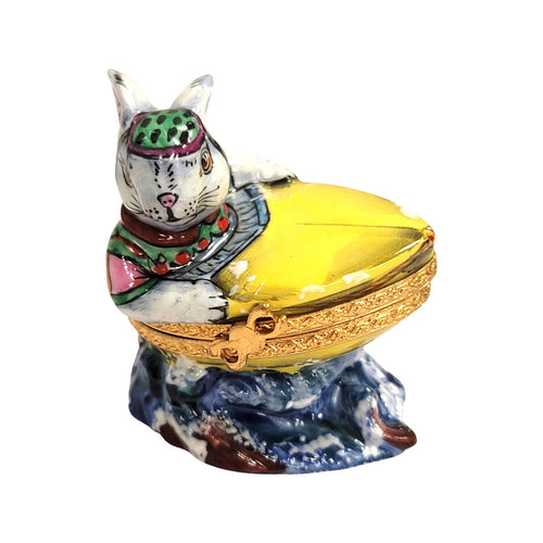 Rabbit in Boat Limoges Box Porcelain Figurine-vehicle rabbit-CH7N227