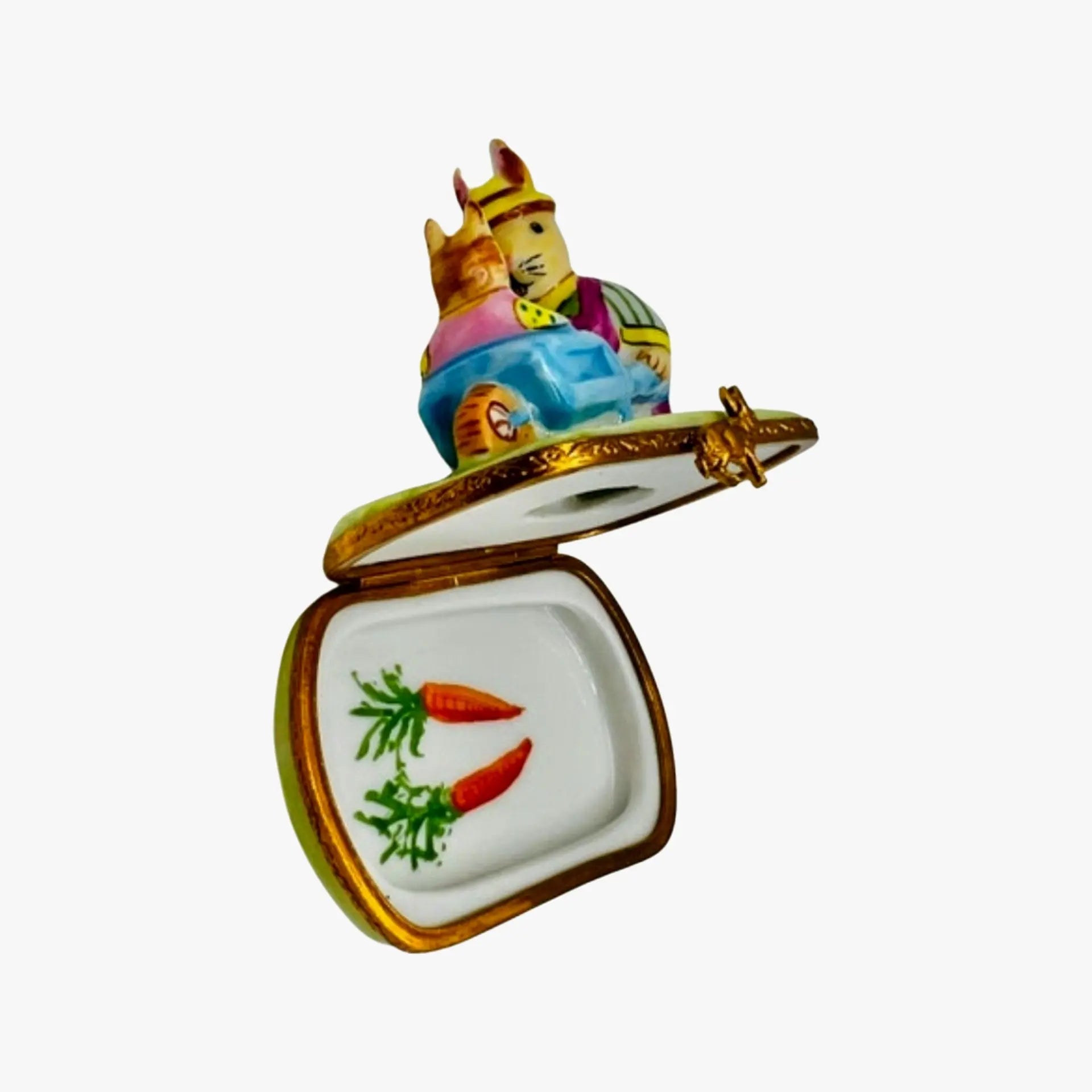 Rabbits Wheelbarrow Porcelain Limoges rabbits mouse French Trinket Box