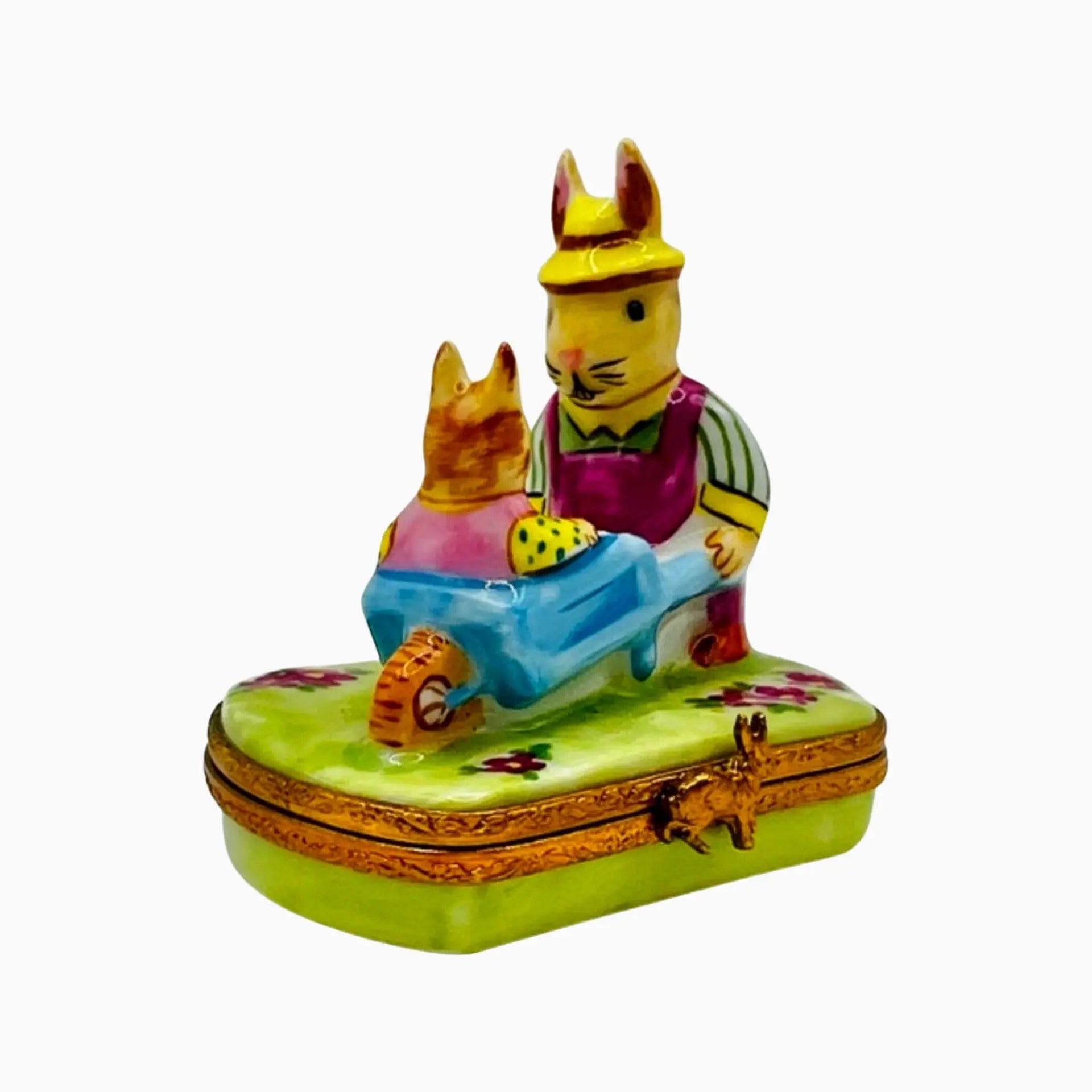 Rabbits Wheelbarrow Porcelain Limoges rabbits mouse French Trinket Box