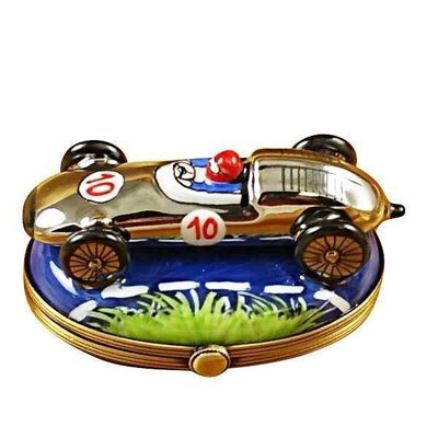 Race Car Blue Base Porcelain Limoges sport vehicles French Trinket Box