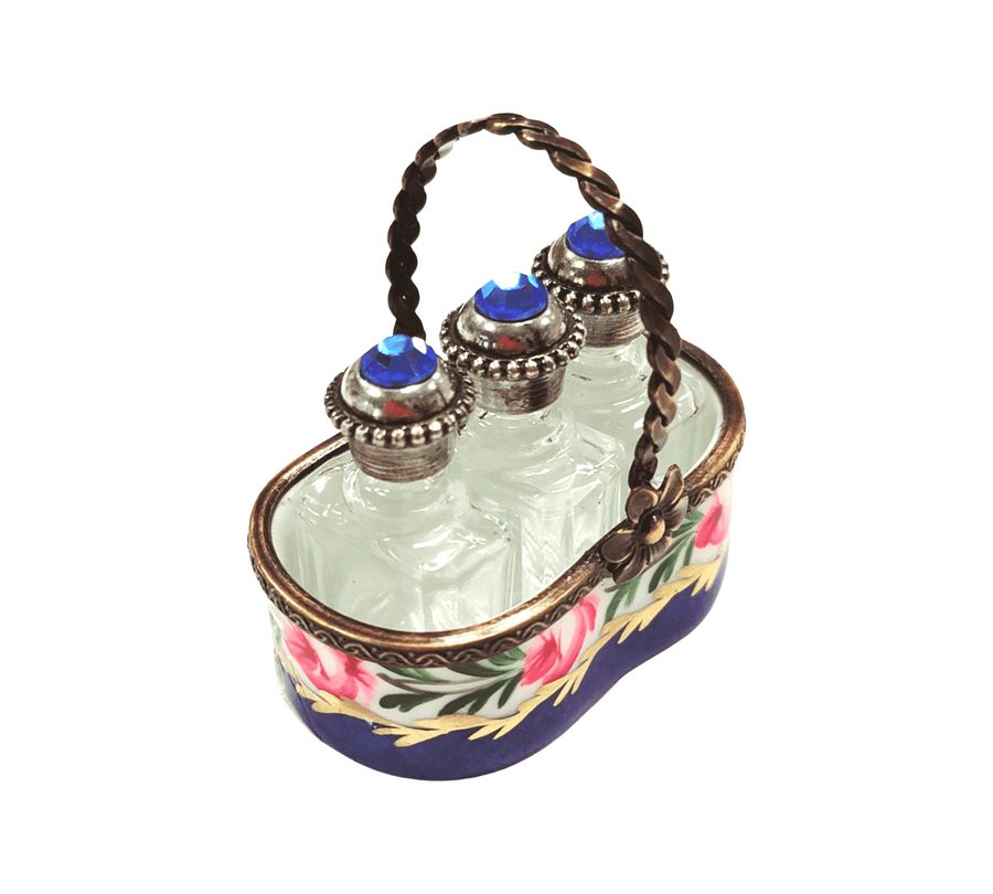 Rare Blue Limoges Perfume Basket Porcelain Limoges Perfume French Trinket Box