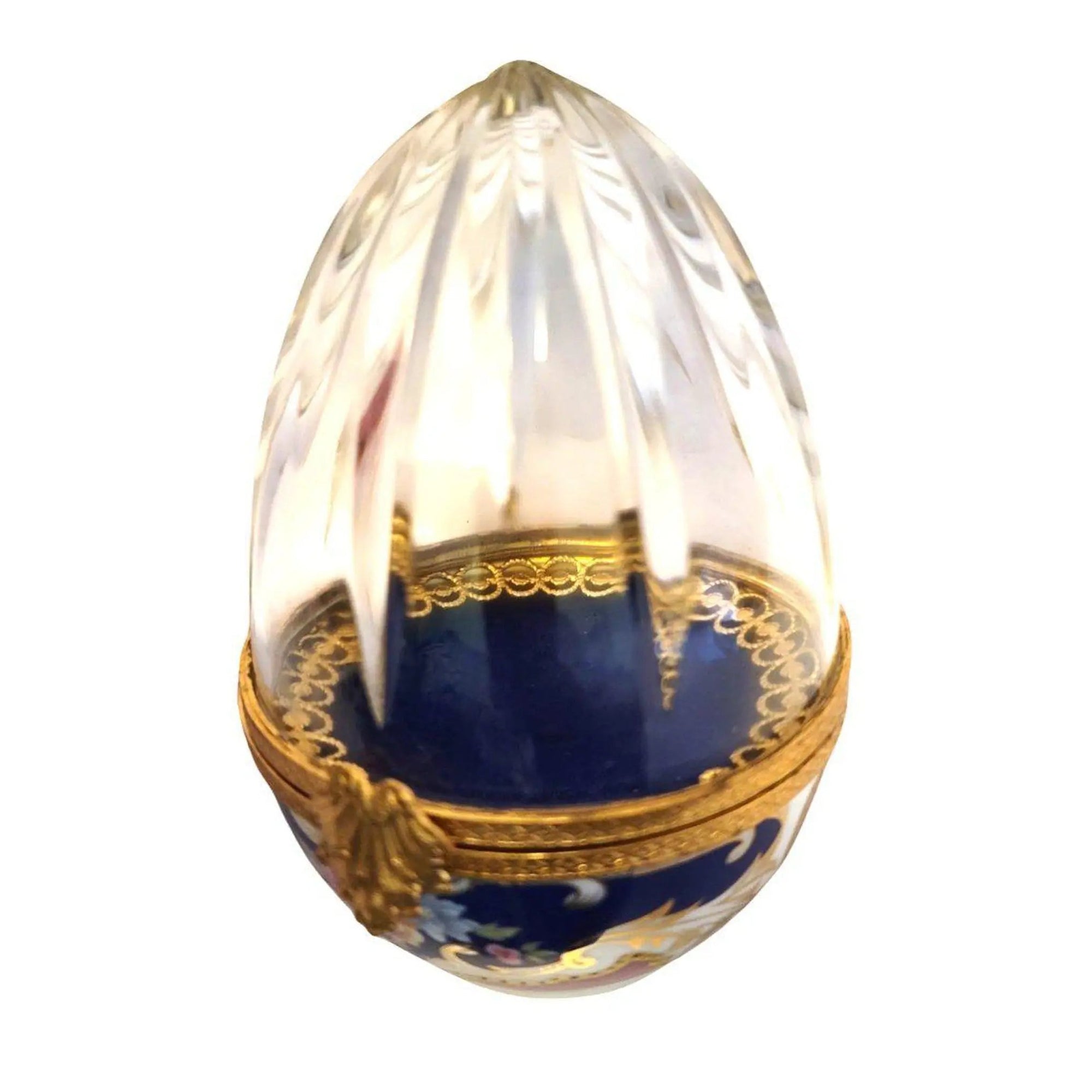 Rare Crystal Egg with 18 Karat Gold Detail Porcelain Limoges Egg Wedding Special French Trinket Box