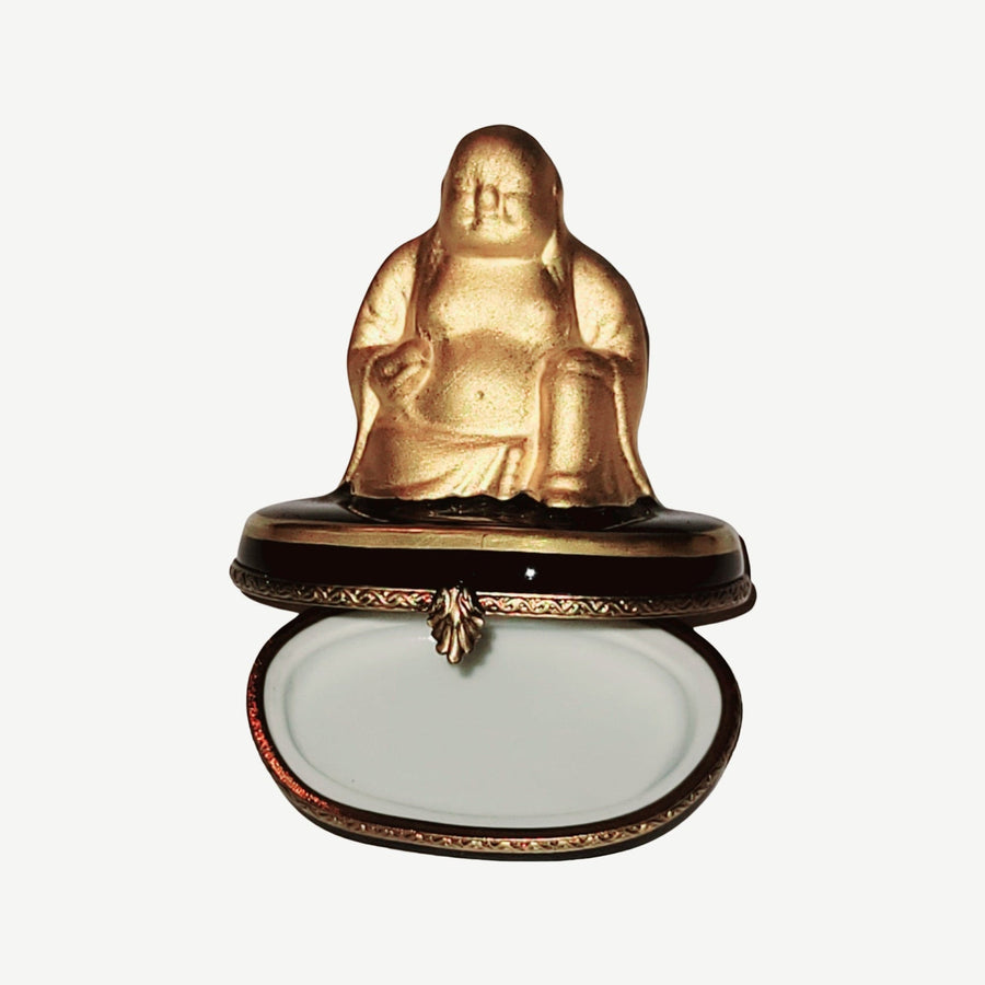 Rare Gold Cobalt Buddha Box Porcelain Limoges religious spiritual travel myth French Trinket Box