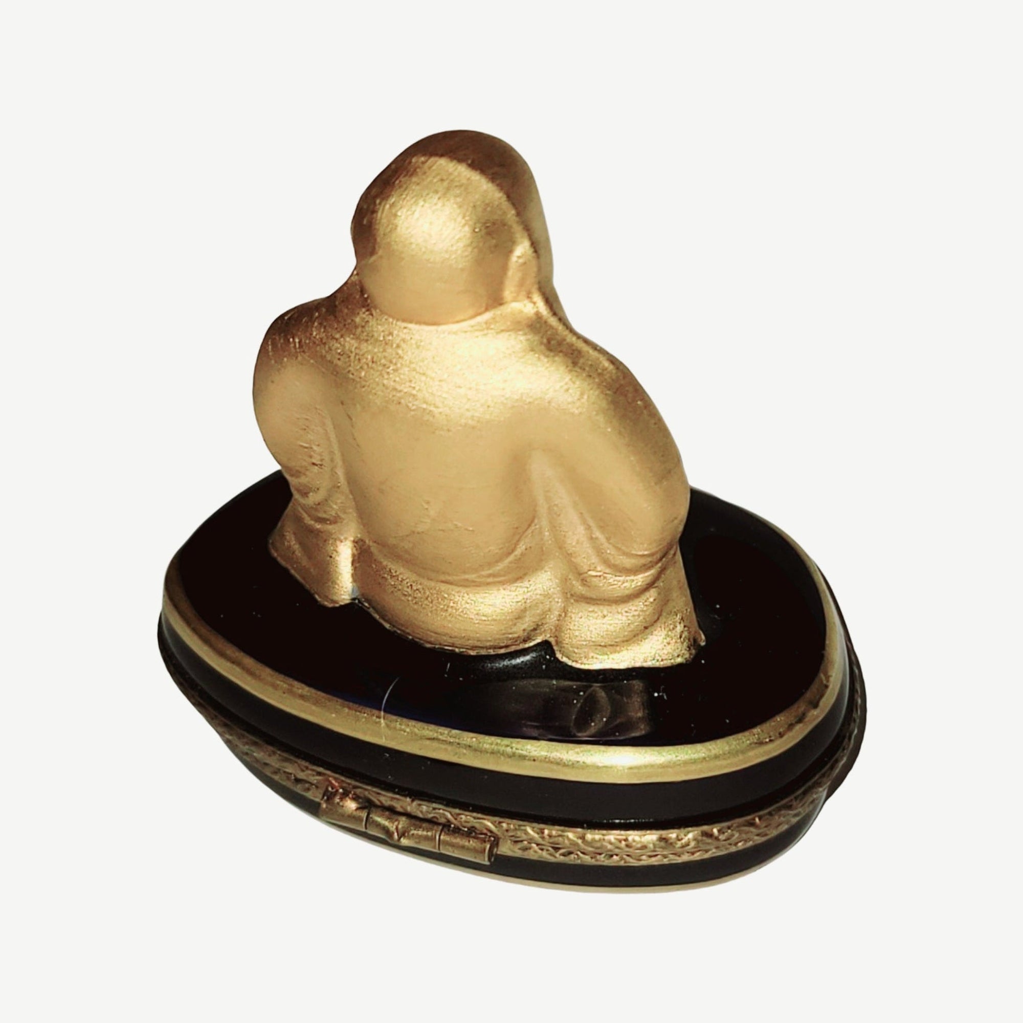 Rare Gold Cobalt Buddha Box Porcelain Limoges religious spiritual travel myth French Trinket Box