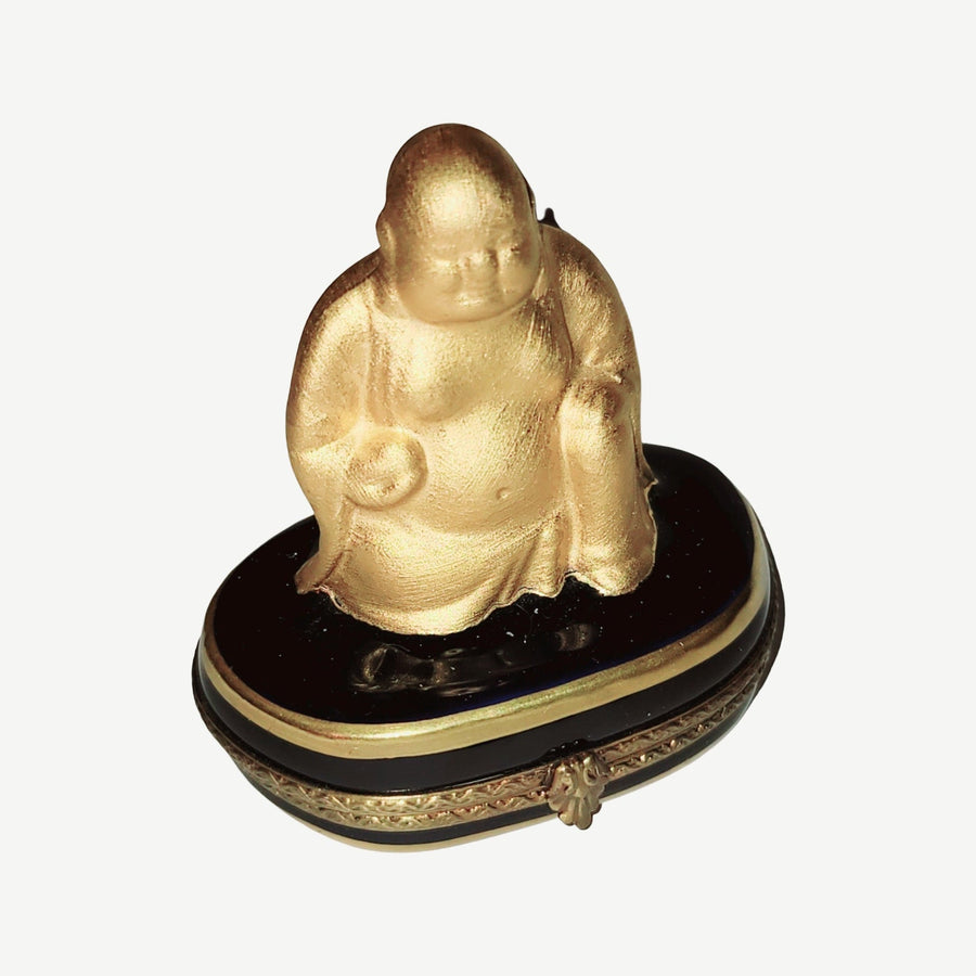 Rare Gold Cobalt Buddha Box Porcelain Limoges religious spiritual travel myth French Trinket Box