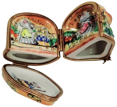 Rare Hinged Mice Cheeseburger Box Porcelain Limoges Mouse Food French Trinket Box