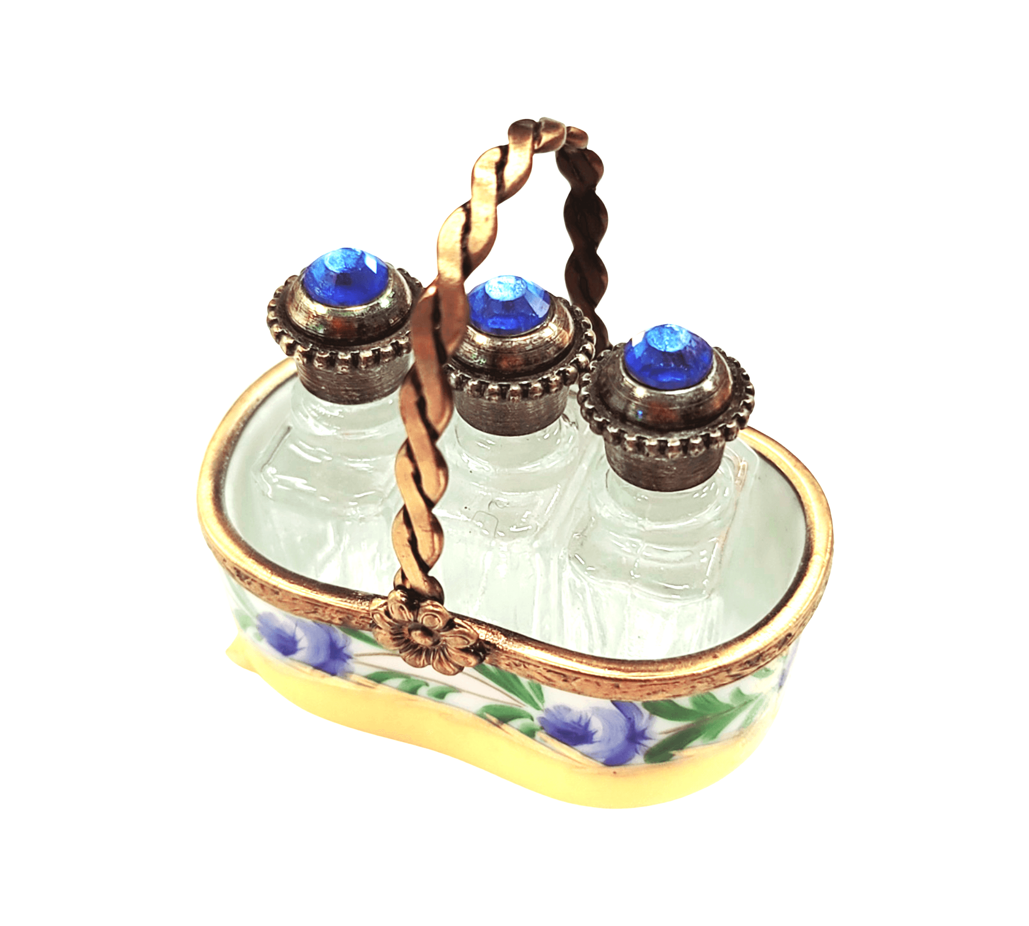 Rare Yellow Basket Perfume Box Porcelain Limoges Perfume French Trinket Box