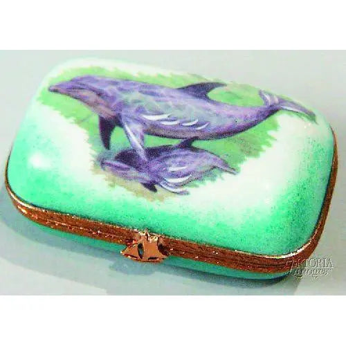 Rectangle w Whale Decal Porcelain Limoges ocean beach French Trinket Box