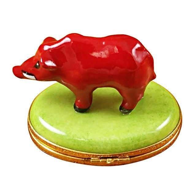 Red Boar Pig limoges box Porcelain Limoges French Trinket Box