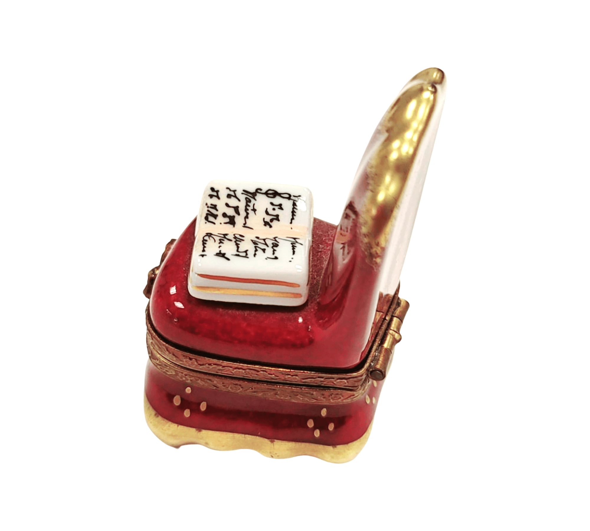 Red Chair with Book Figurine Porcelain Limoges furniture French Trinket Box