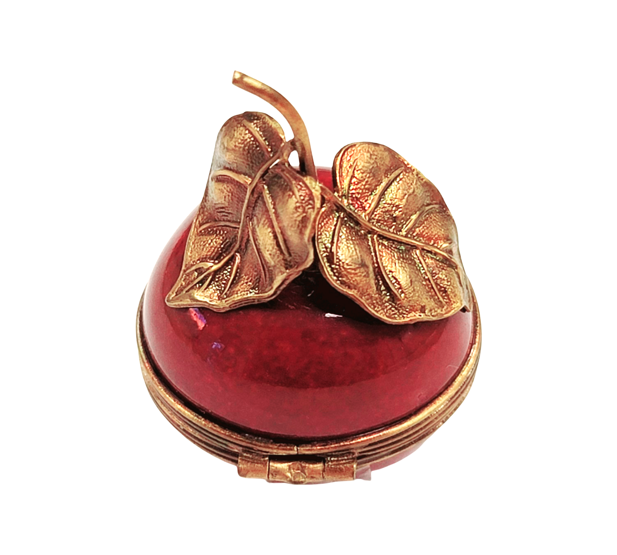 Red Cherry Brass Accent Box Porcelain Limoges fruit vegetables French Trinket Box