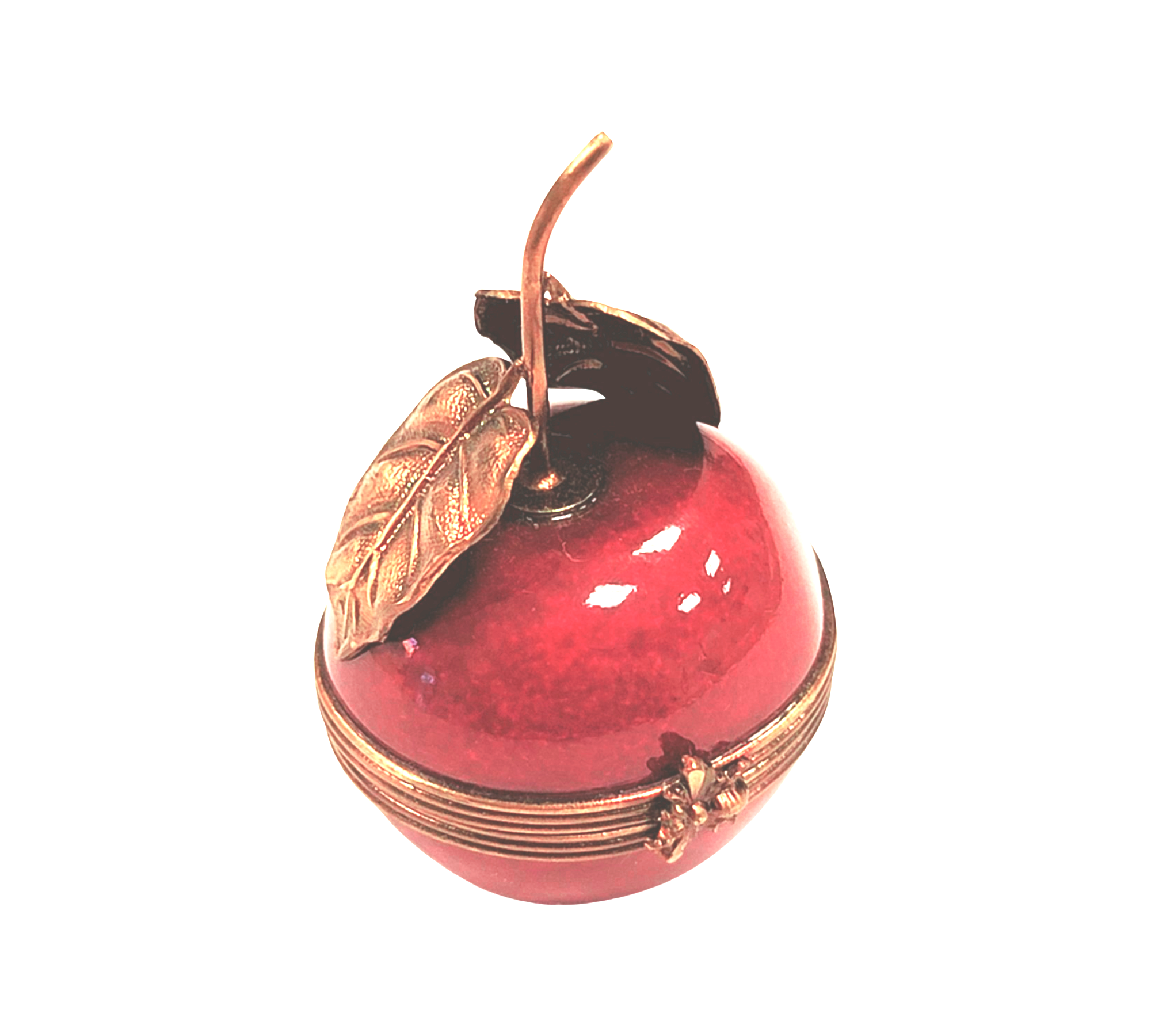 Red Cherry Brass Accent Box Porcelain Limoges fruit vegetables French Trinket Box