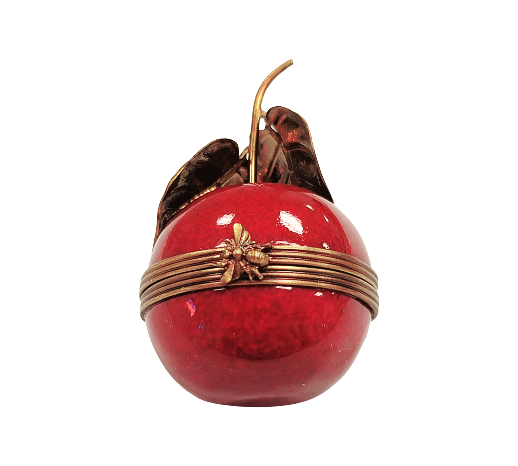 Red Cherry Brass Accent Box Porcelain Limoges fruit vegetables French Trinket Box