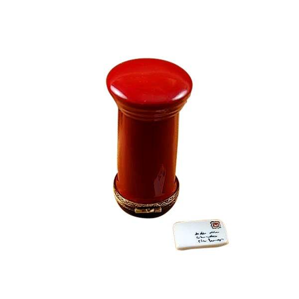 Red English Post with Removable Letter Porcelain Limoges travel monument French Trinket Box