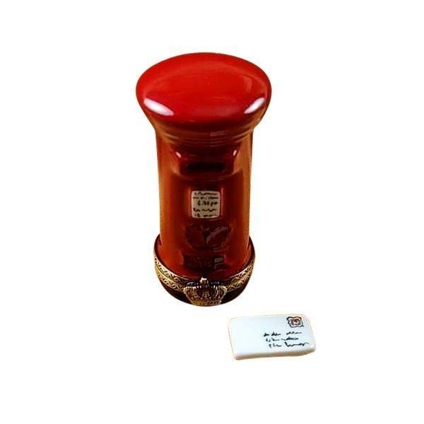 Red English Post with Removable Letter Porcelain Limoges travel monument French Trinket Box