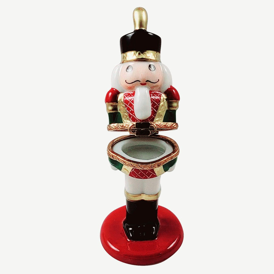 Red Nutcracker Center hinged Porcelain Limoges nutcracker xmas theme French Trinket Box