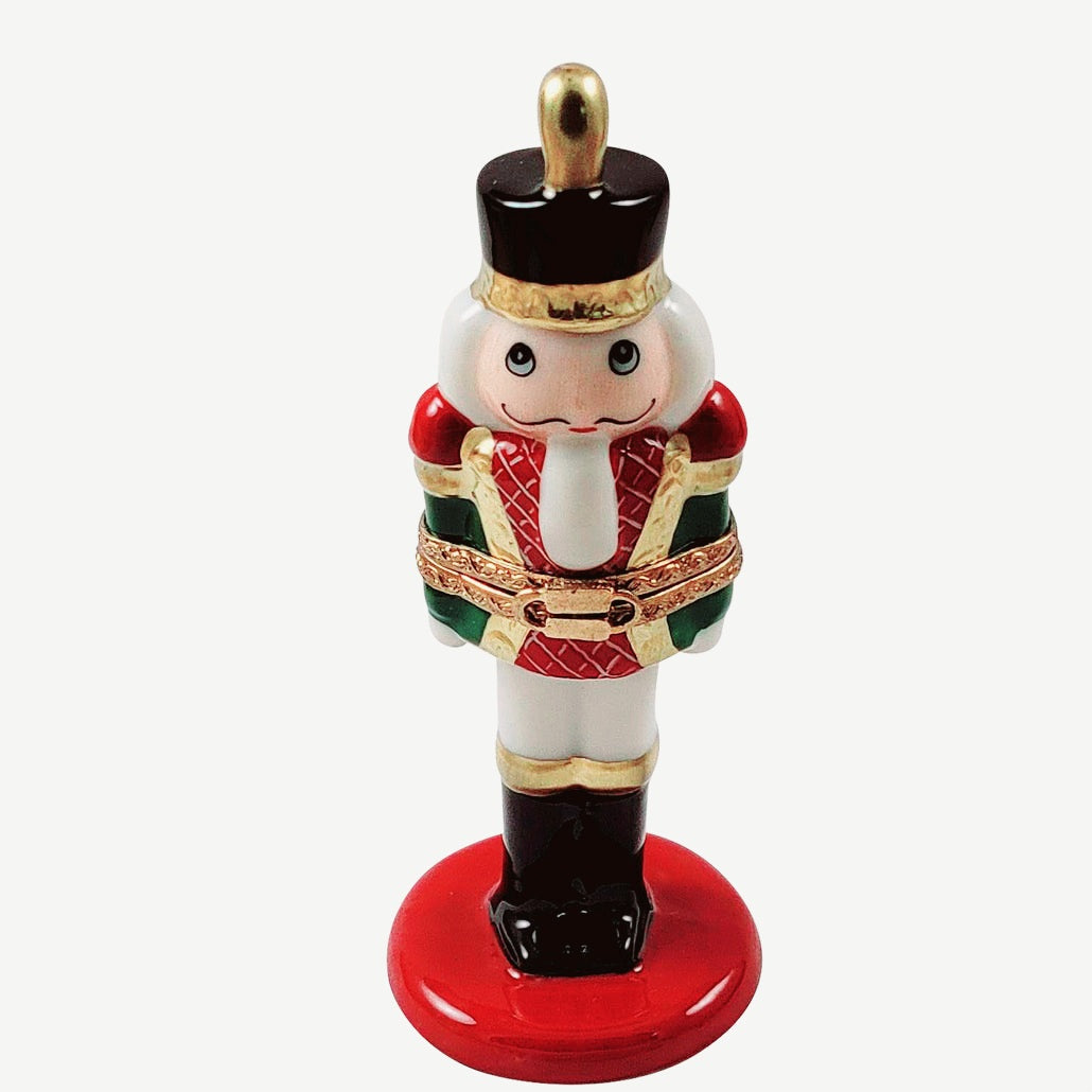 Red Nutcracker Center hinged Porcelain Limoges nutcracker xmas theme French Trinket Box