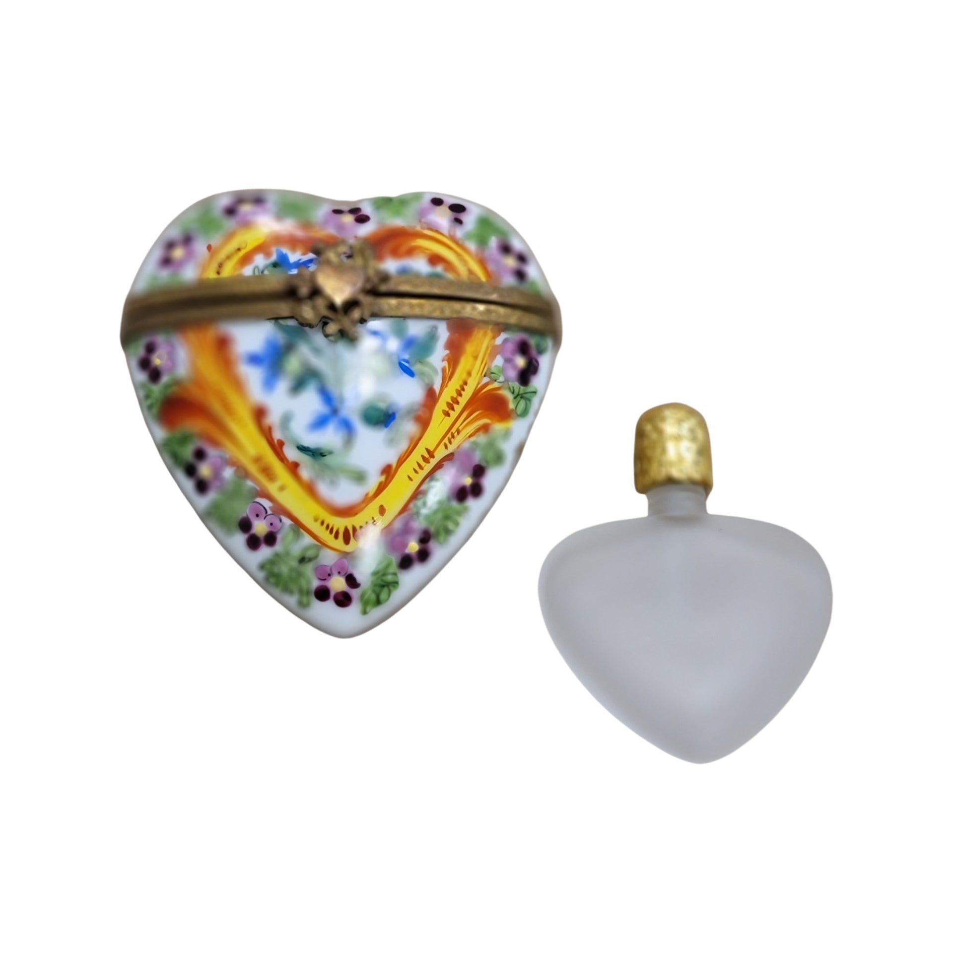 Heartfelt Elegance Perfume Bottle Porcelain Limoges hearts perfume French Trinket Box