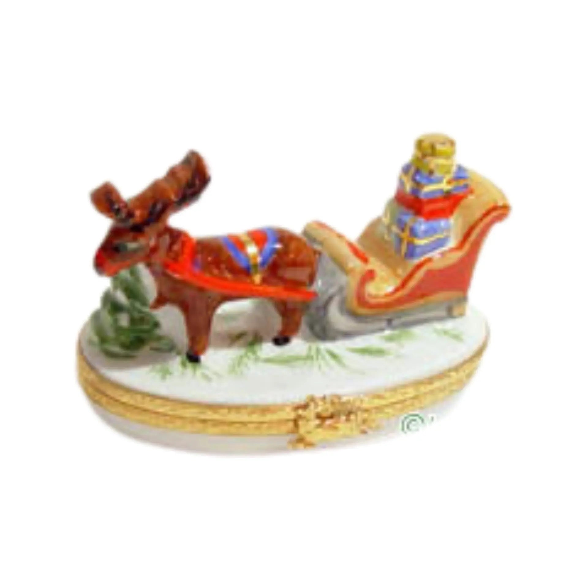 Reindeer Porcelain Limoges xmas theme santa claus French Trinket Box
