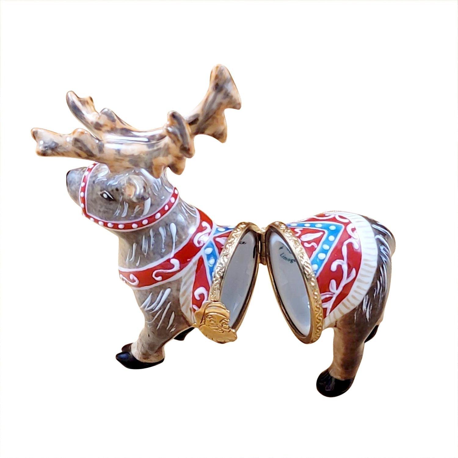 Reindeer with Antlers Porcelain Limoges xmas theme Limoges Box French Trinket Box