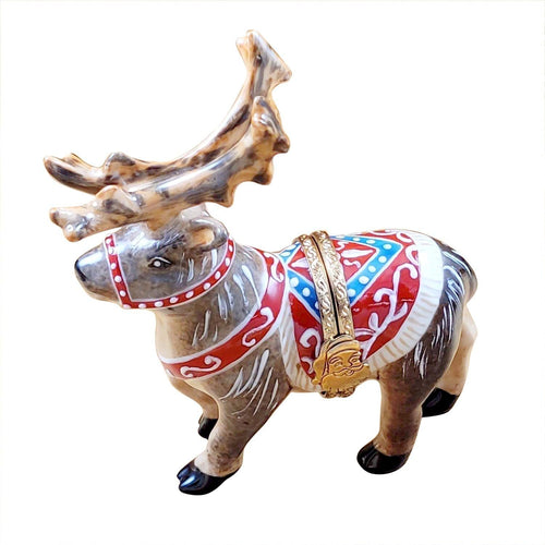 Reindeer with Antlers Porcelain Limoges xmas theme Limoges Box French Trinket Box