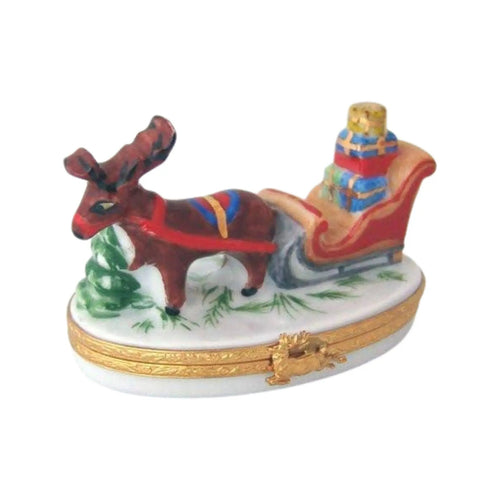 Reindeer Porcelain Limoges xmas theme santa claus French Trinket Box