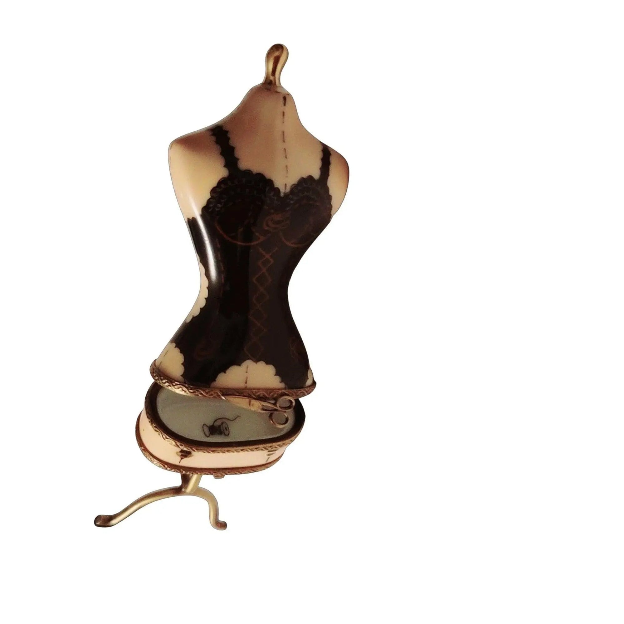 Retired Rare Black Lingerie Mannequin Porcelain Limoges Fashion jewelry women shoes limoges box French Trinket Box