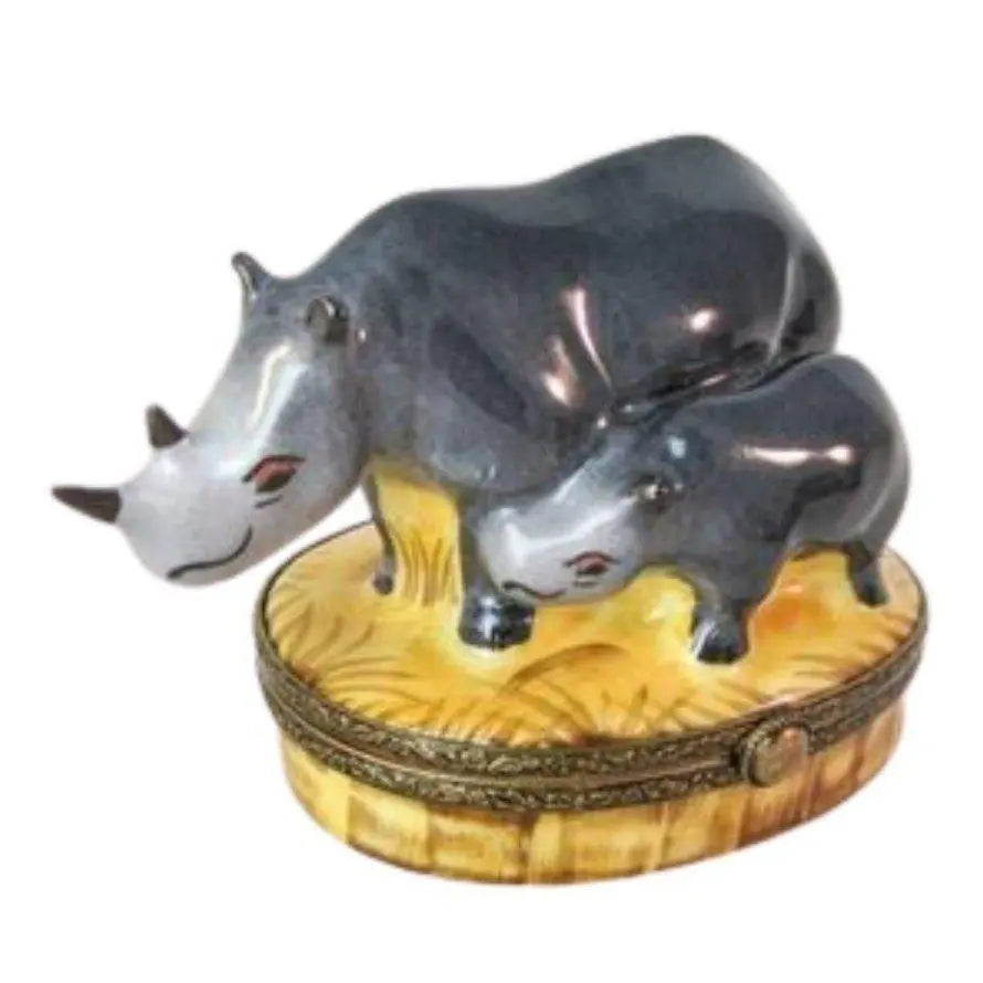 Rhino Mother Baby Porcelain Limoges wild limoges boxes French Trinket Box