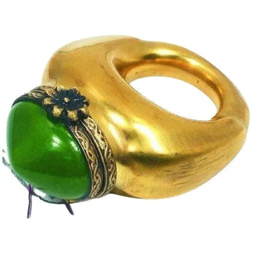 Ring: Green-Gold Porcelain Limoges jewelry fashion French Trinket Box