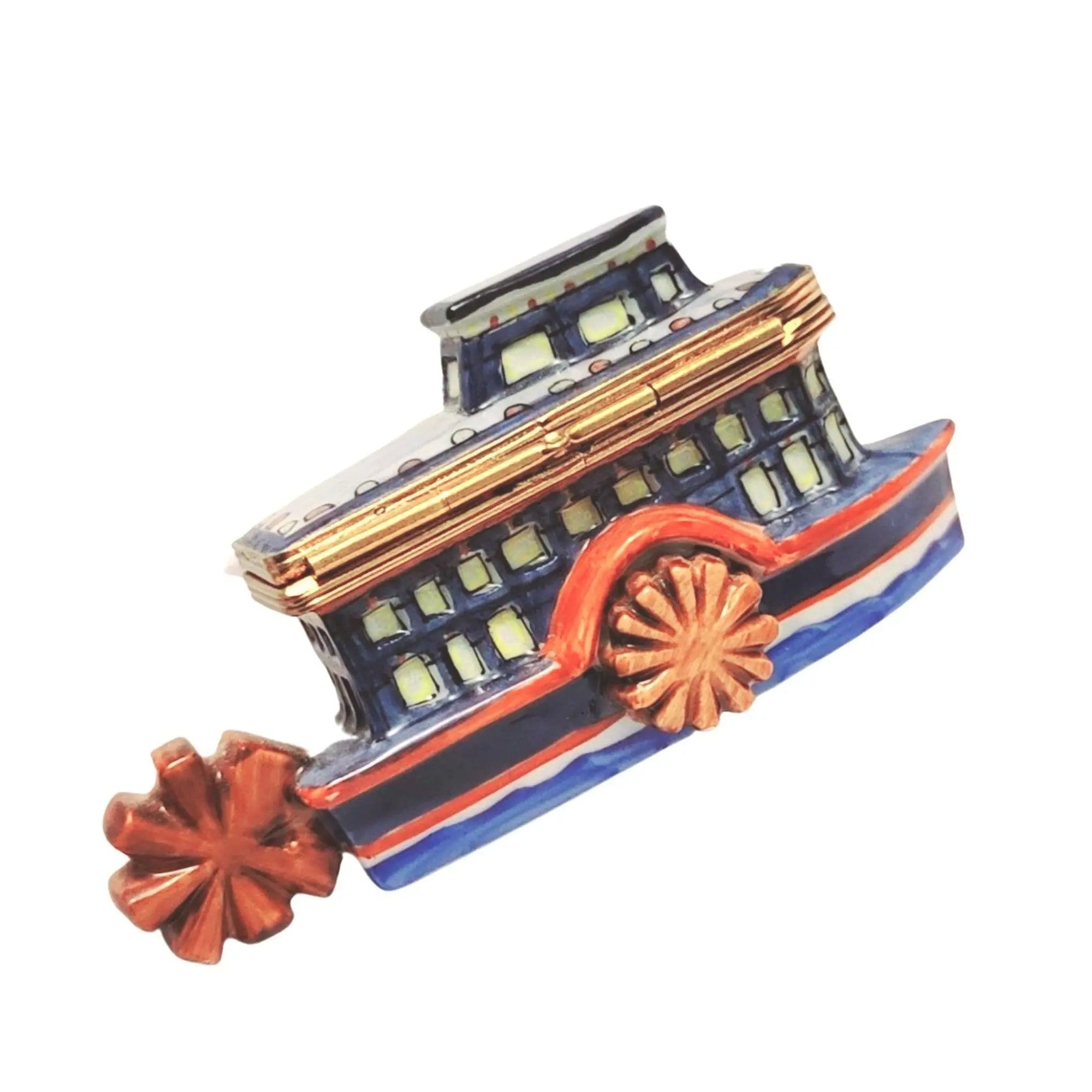 Riverboat Charm Limoges Box Porcelain Limoges Vehicle Moving French Trinket Box