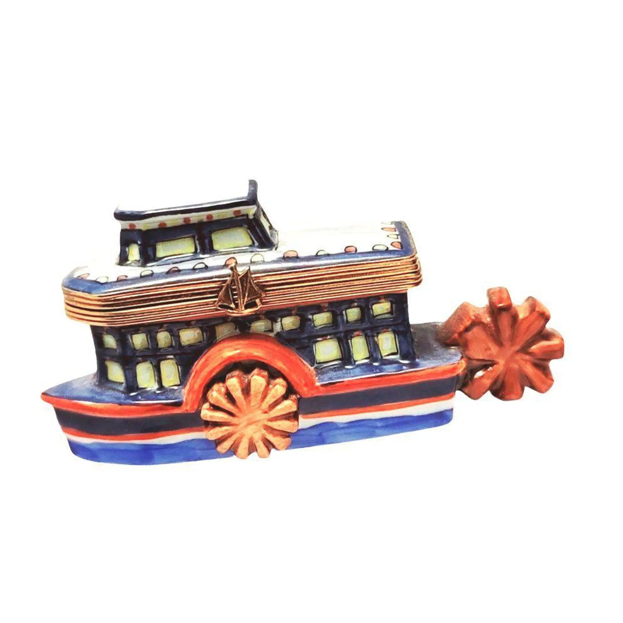 Riverboat Charm Limoges Box Porcelain Limoges Vehicle Moving French Trinket Box