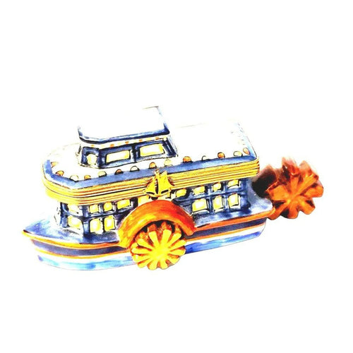 Riverboat Charm Limoges Box Porcelain Limoges Vehicle Moving French Trinket Box