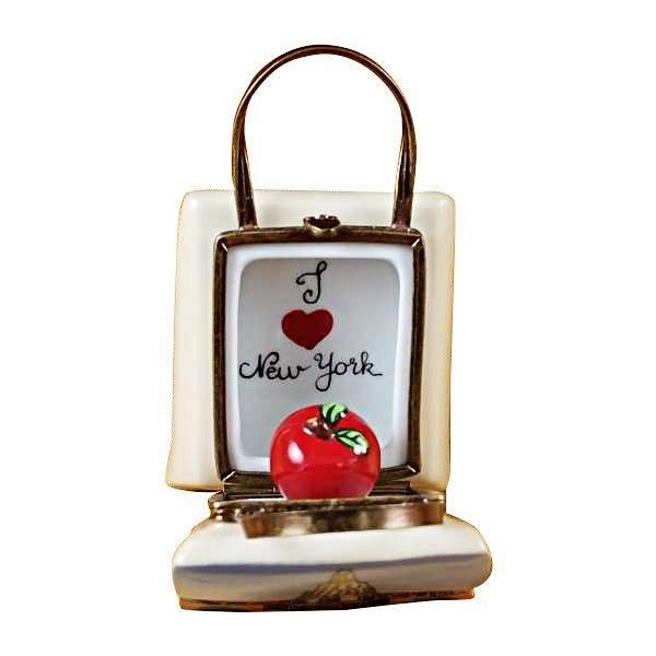 Rockefeller Shopping Bag w Apple Porcelain Limoges fashion purse bag Limoges Box French Trinket Box