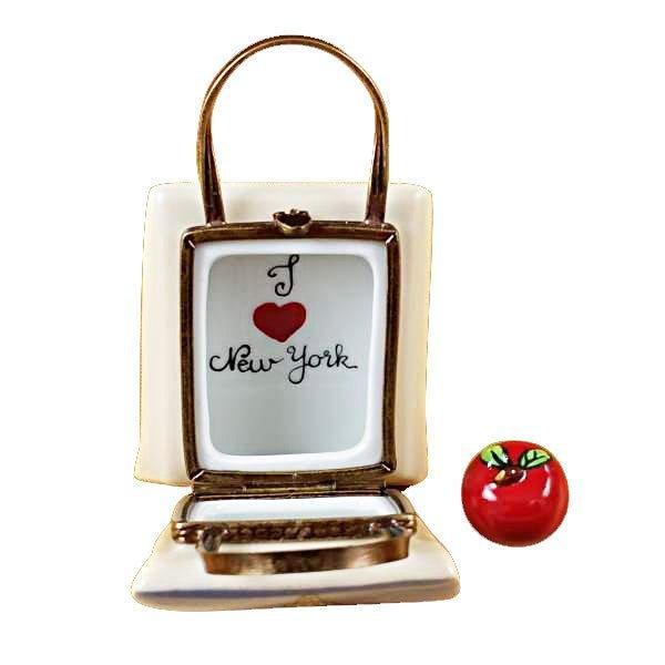 Rockefeller Shopping Bag w Apple Porcelain Limoges fashion purse bag Limoges Box French Trinket Box