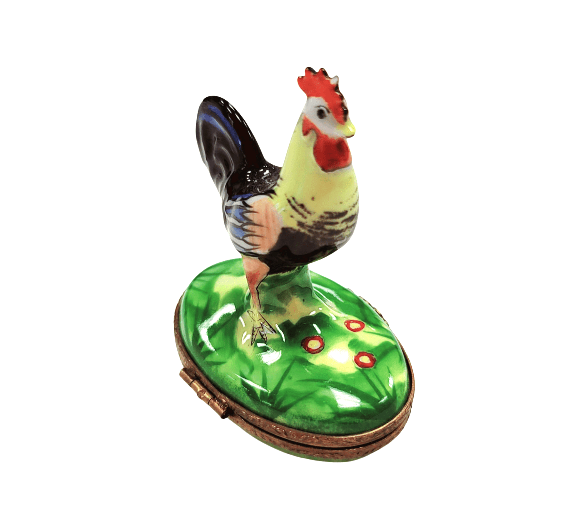 Rooster Figurine on Green Base Porcelain Limoges birds LIMOGES BOXES farm French Trinket Box