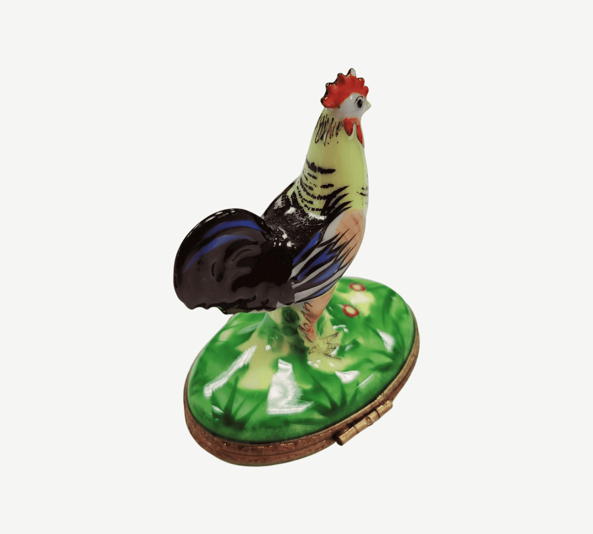 Rooster Figurine on Green Base Porcelain Limoges birds LIMOGES BOXES farm French Trinket Box